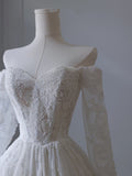 A line Off The Shoulder White Lace Long Wedding Dresses Brides Dress SD1660