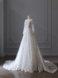 A line Off The Shoulder White Lace Long Wedding Dresses Brides Dress SD1660