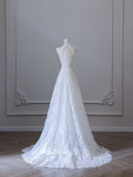 A line High Neckline White Lace Long Wedding Dresses Brides Dress SD1662