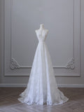 A line High Neckline White Lace Long Wedding Dresses Brides Dress SD1662
