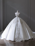 Ball Gown Strapless Sleeveless Pleats White Satin Wedding Dress Bridal Dresses SD1667