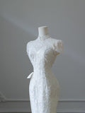 Sheath High Neckline White Sequin Long Wedding Dresses Brides Dress SD1669