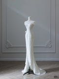 Sheath High Neckline White Sequin Long Wedding Dresses Brides Dress SD1669