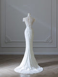 Sheath High Neckline White Sequin Long Wedding Dresses Brides Dress SD1669