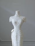 Sheath High Neckline White Sequin Long Wedding Dresses Brides Dress SD1669
