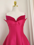A line Spaghetti Straps Hot Pink Vacation Dress Satin Women Dresses SD171