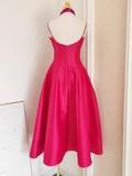 A line Spaghetti Straps Hot Pink Vacation Dress Satin Women Dresses SD171