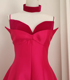 A line Spaghetti Straps Hot Pink Vacation Dress Satin Women Dresses SD171