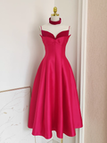 A line Spaghetti Straps Hot Pink Vacation Dress Satin Women Dresses SD171