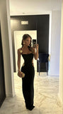 Sheath Straps Black Long Evening Dress Prom Dresses SD1724