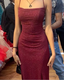 Sheath Spaghetti Straps Burgundy Slit Long Evening Dress Prom Dresses SD1731