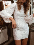 Sheath Long Sleeves White Mini Dresses Sequin Homecoming Dress 18th Birthday Dresses SD1736