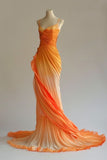 A line Spaghetti Straps Orange Ombre Chiffon Long Evening Dress Prom Dresses SD1743