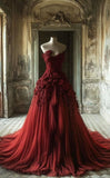 Ball Gown Off The Shoulder Tulle Floral Party Dress Burgundy Prom Dress Evening Dress SD1748