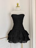 Sheath Strapless Black Lace Vacation Dress Short Birthday Dresses SD174