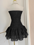 Sheath Strapless Black Lace Vacation Dress Short Birthday Dresses SD174