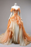 Ball Gown Off The Shoulder Orange Chiffon Ombre Evening Dress Prom Dresses SD1750