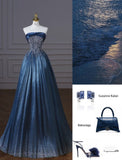 Ball Gown Strapless Neckline Sequin Blue Party Dress Long Prom Dress Evening Dresses SD1754