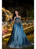 Ball Gown Strapless Neckline Sequin Blue Party Dress Long Prom Dress Evening Dresses SD1754