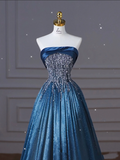 Ball Gown Strapless Neckline Sequin Blue Party Dress Long Prom Dress Evening Dresses SD1754