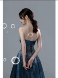 Ball Gown Strapless Neckline Sequin Blue Party Dress Long Prom Dress Evening Dresses SD1754