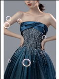 Ball Gown Strapless Neckline Sequin Blue Party Dress Long Prom Dress Evening Dresses SD1754