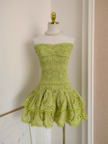 Sheath Strapless Bud Green Lace Vacation Dress Short Birthday Dresses SD175
