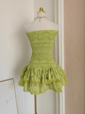 Sheath Strapless Bud Green Lace Vacation Dress Short Birthday Dresses SD175