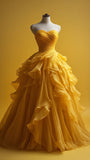 Ball Gown Sweetheart Tulle Yellow Party Dress Prom Dress Evening Dress SD1762