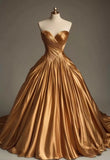 Ball Gown Sweetheart Satin Gold Party Dress Prom Dresses Evening Dress SD1769
