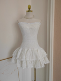 Sheath Strapless White Lace Vacation Dress Short Birthday Dresses SD176