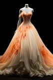 Ball Gown Sweetheart Orange Ombre Chiffon Evening Dress Long Prom Dresses SD1778