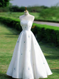 Ball Gown Strapless White Satin Long Evening Dress Prom Dresses SD1780