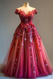 Ball Gown Off The Shoulder Pink Tulle Party Dress Long Prom Dresses Evening Dresses SD1781