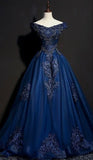 Ball Gown Off The Shoulder Navy Blue Party Dresses Long Prom Dress Evening Dresses SD1795
