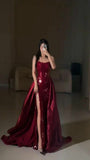 Mermaid Strapless Burgundy Floor Length Evening Dress Sequin Prom Dresses SD1797