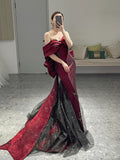 Mermaid Off The Shoulder Burgundy Long Party Dress Sequin Prom Dresses SD1799