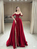 Mermaid Off The Shoulder Red Long Party Dress Sequin Prom Dresses SD1801
