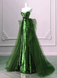 Green Sequins and Tulle Long Prom Dress Green Evening Dress Formal Dress SD1804