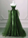 Green Sequins and Tulle Long Prom Dress Green Evening Dress Formal Dress SD1804