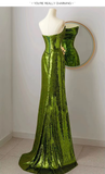 Mermaid Strapless Dark Green Sequin Long Prom Dresses Evening Gowns SD1810