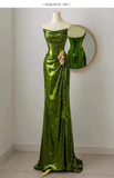 Mermaid Strapless Dark Green Sequin Long Prom Dresses Evening Gowns SD1810