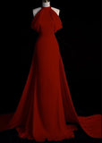 Sheath Halter Red Satin Long Prom Dress Evening Dress Formal Dress SD1818