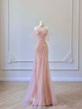 Mermaid Halter Pink Sequin Long Prom Dress Evening Dress Formal Dress SD1819