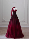 Ball Gown Sweetheart Burgundy Tulle Long Evening Gowns Prom Dresses SD1821