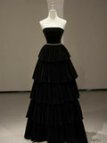 Ball Gown Strapless Black Velvet Long Evening Gowns Prom Dresses SD1824
