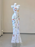 Mermaid Straps Chiffon Floral Evening Gowns Long Prom Dresses SD1825