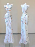 Mermaid Straps Chiffon Floral Evening Gowns Long Prom Dresses SD1825