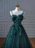 Ball Gown Strapless Green Tulle Long Evening Gowns Prom Dresses SD1830