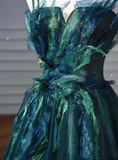 Ball Gown Strapless Green Tulle Long Evening Gowns Prom Dresses SD1830
